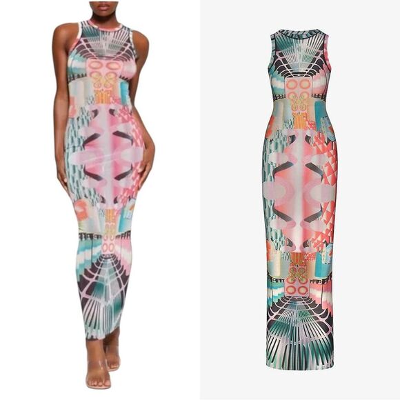 NEW SKIMS SUMMER MESH SLEEVELESS DRESS IN DECO TRAIN - Picture 1 of 8